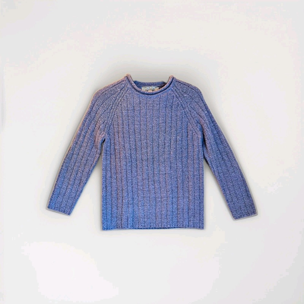 Carolyn Taylor Vintage Womens Sweater Periwinkle Rib Knit Cozy Cottage PL